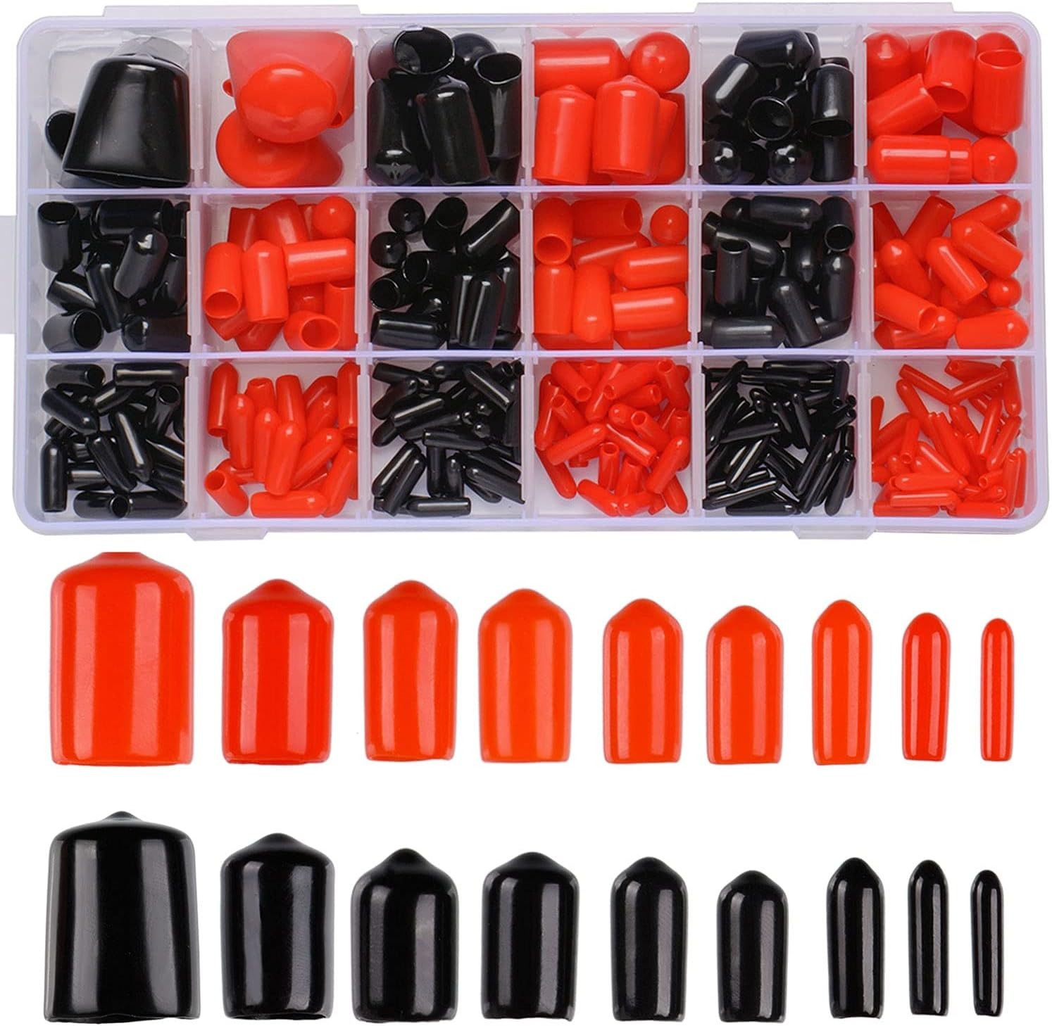 300 Pieces Rubber End Caps, Vinyl End Caps Black and Red Screw Bolt Screw Rubber