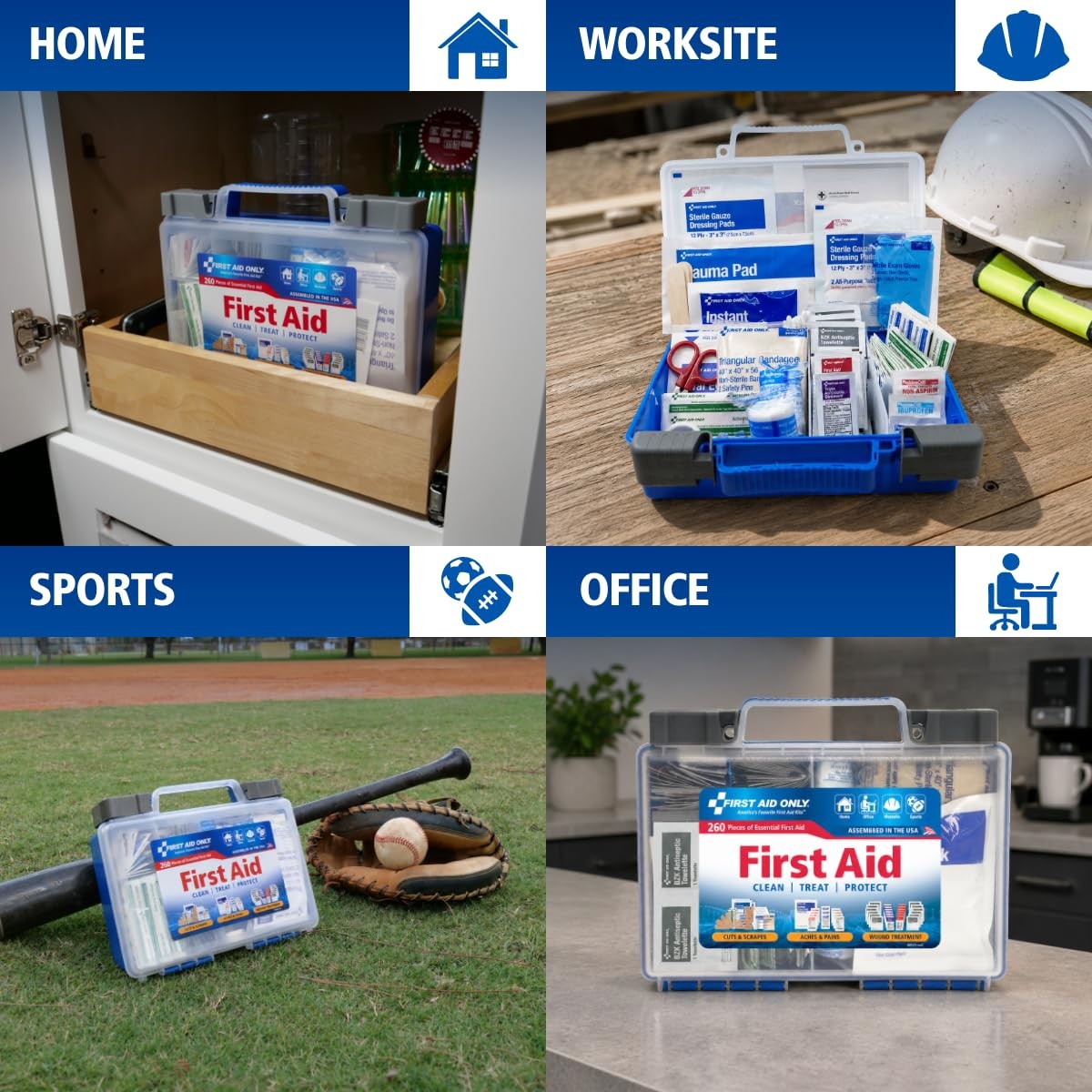 First Aid Kit, OSHA Compliant, 260 Pc for 50 People, Home/Car/Work