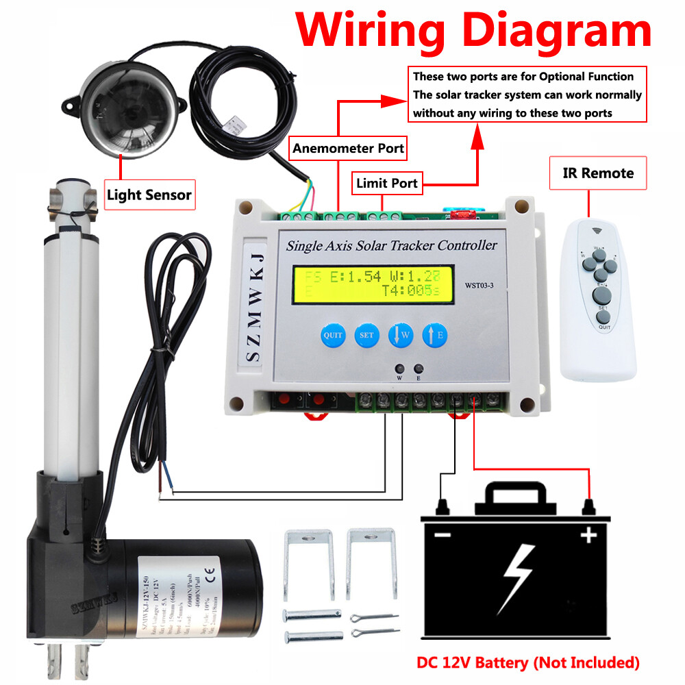 Electronic Single Axis Solar Tracking Controller +6000N 12V Linear Actuator Kits
