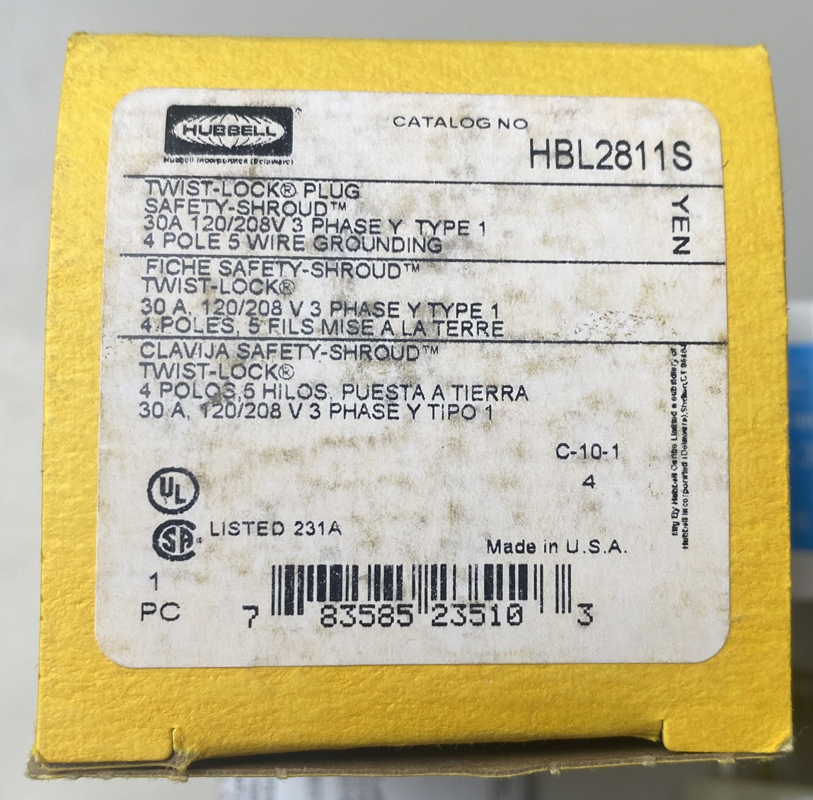 HUBBELL HBL2811S Plug,120/208VAC,30A,L21-30P,4P,5W,3PH