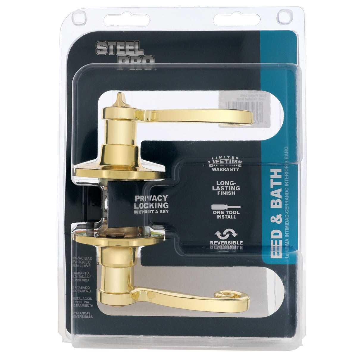 Steel Pro Polished Brass Scroll Privacy Door Lever L6701B Steel Pro L6701B