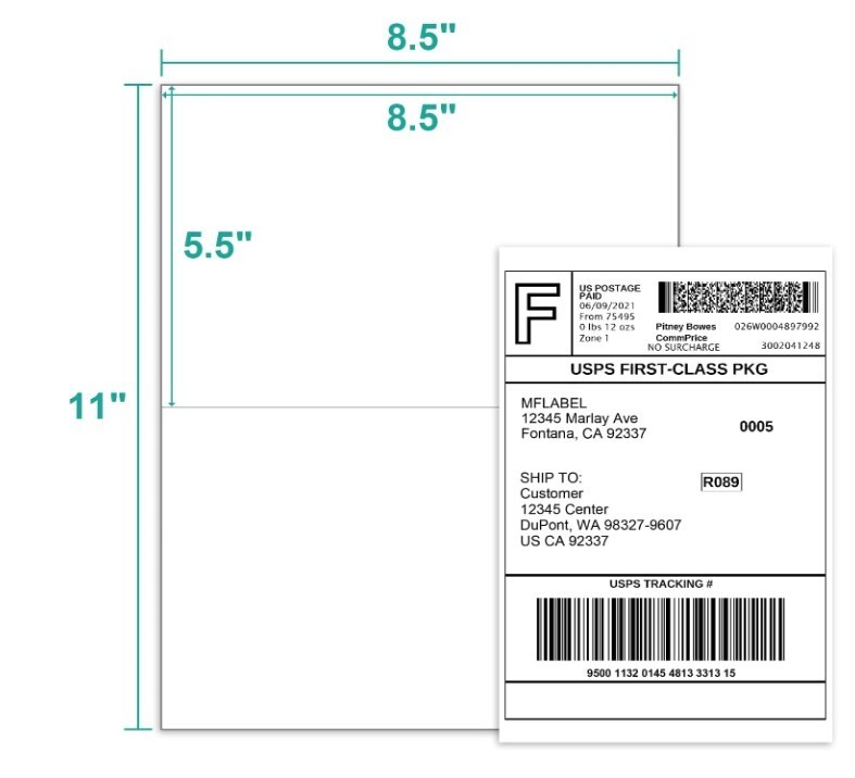 MFLABEL Inkjet Printers Half Sheet Self Adhesive Shipping Labels 100 Sheets