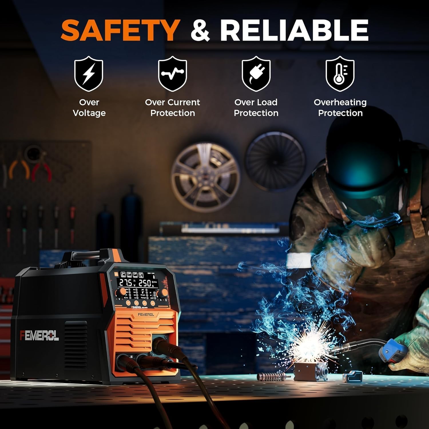 250A MIG Welder,6 in 1 Gas MIG/Gasless Flux Core/Stick/Lift TIG/Spot Welding/Spo