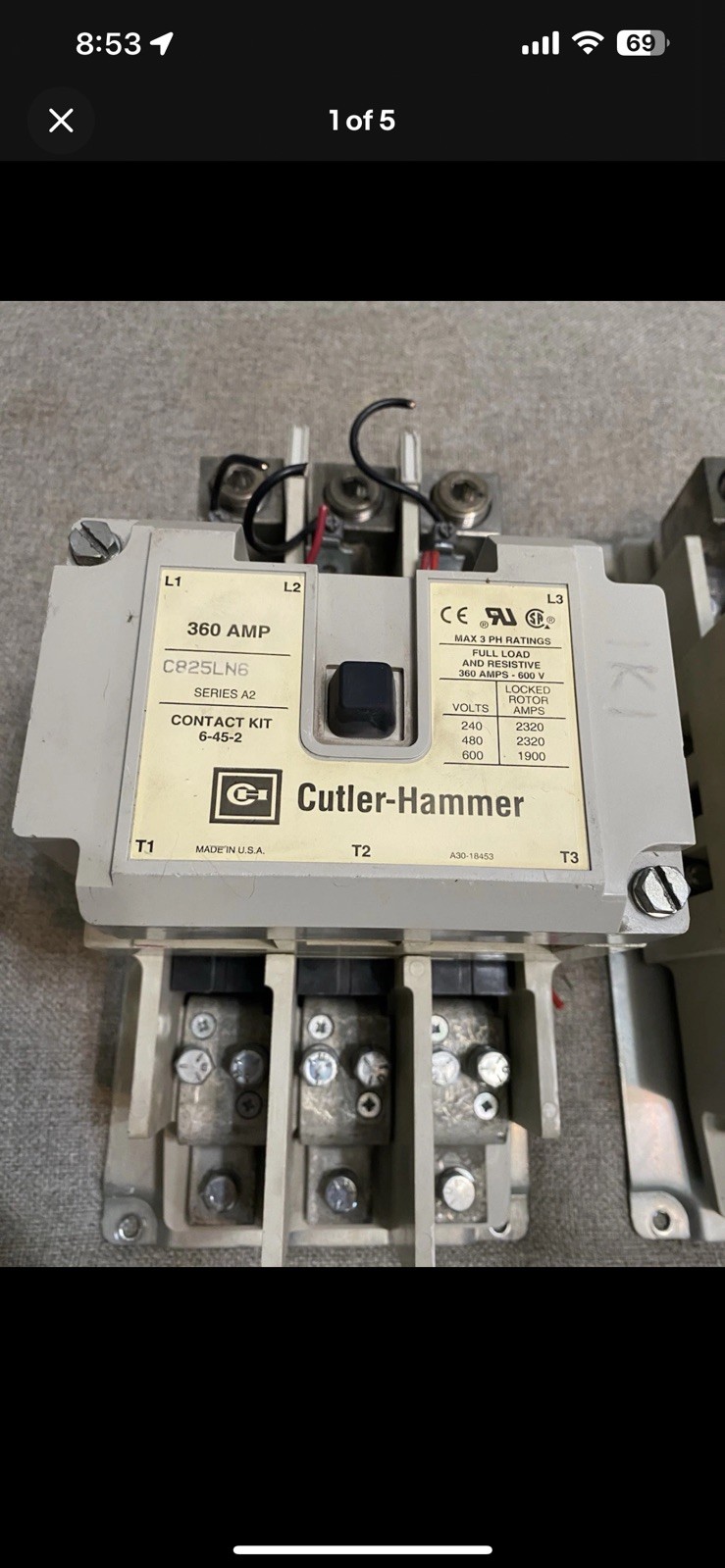 Cutler-Hammer C825LN6 Ser A2 360A 3P 600V / 120V Coil Contactor Free Shipping