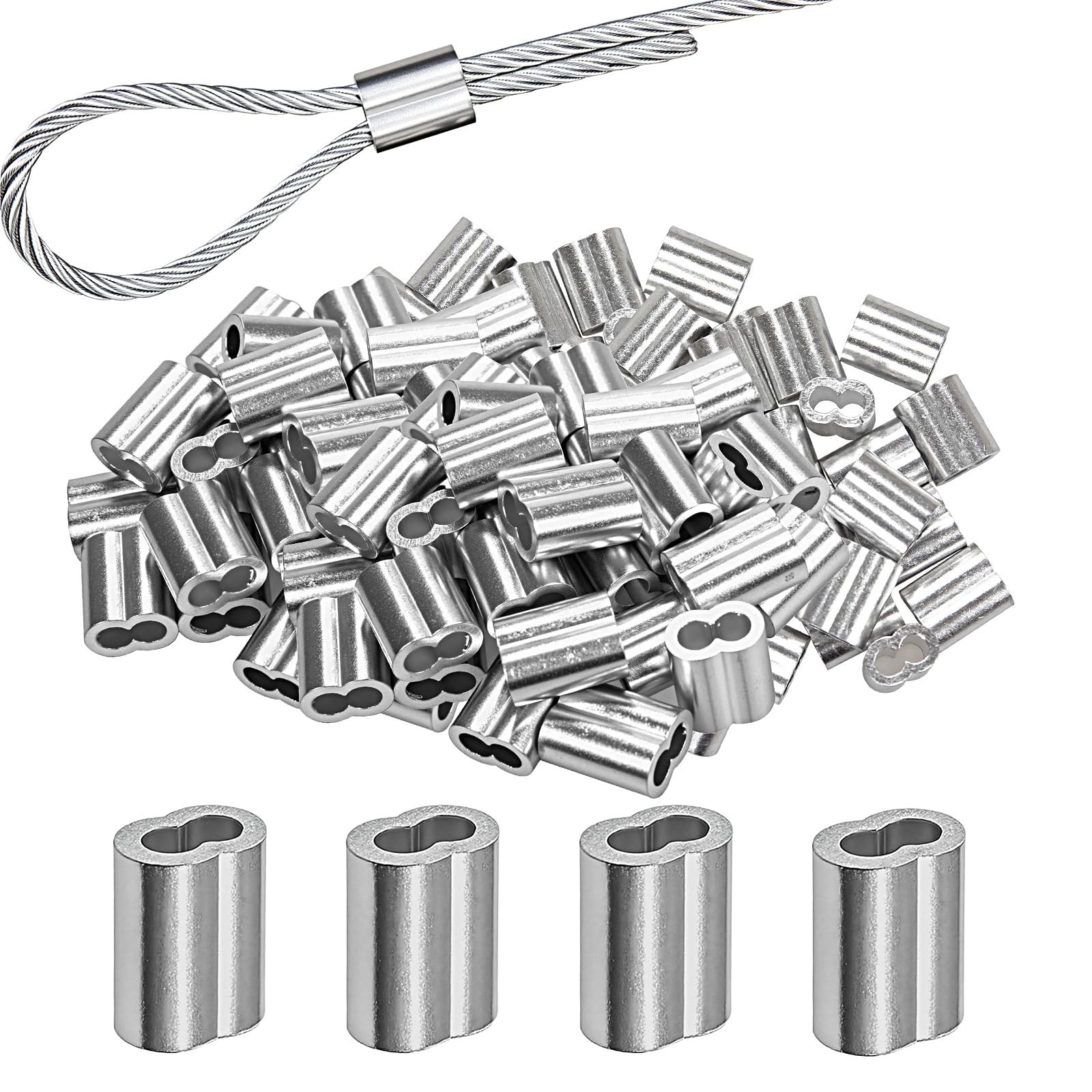 1/8″ (3Mm) Aluminum Crimping Loop Sleeve for Wire Rope, Cable Ferrule (100Pcs)