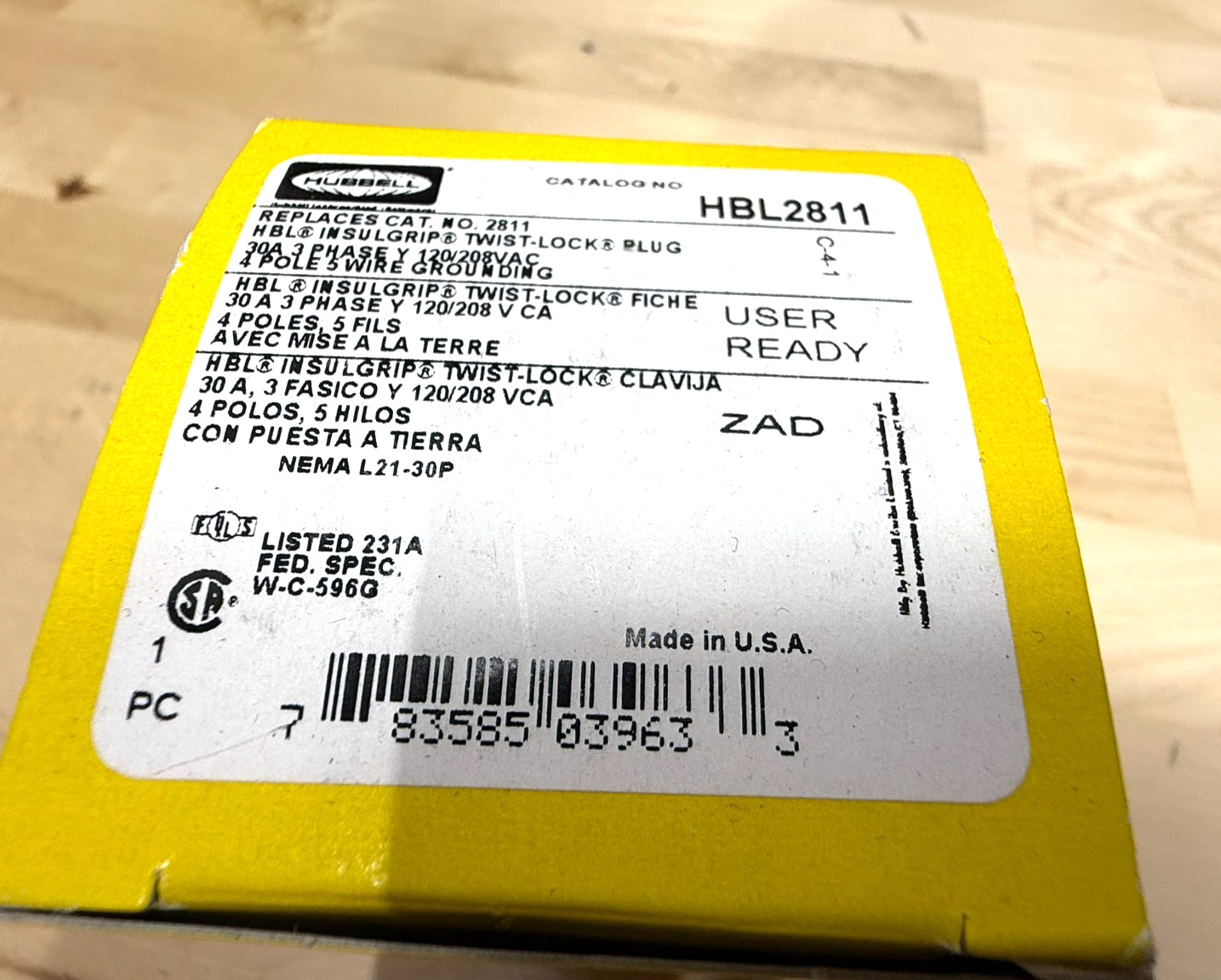 QTY-1 Hubbell HBL2811 Twist-Lock Plug L21-30 30A 120/208V 4P5W Insulgrip