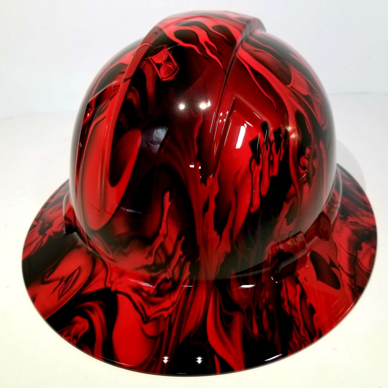 FULL BRIM Hard Hat custom hydro dipped, NEW CANDY RADIOACTIVE RED ACE OF SKULLS