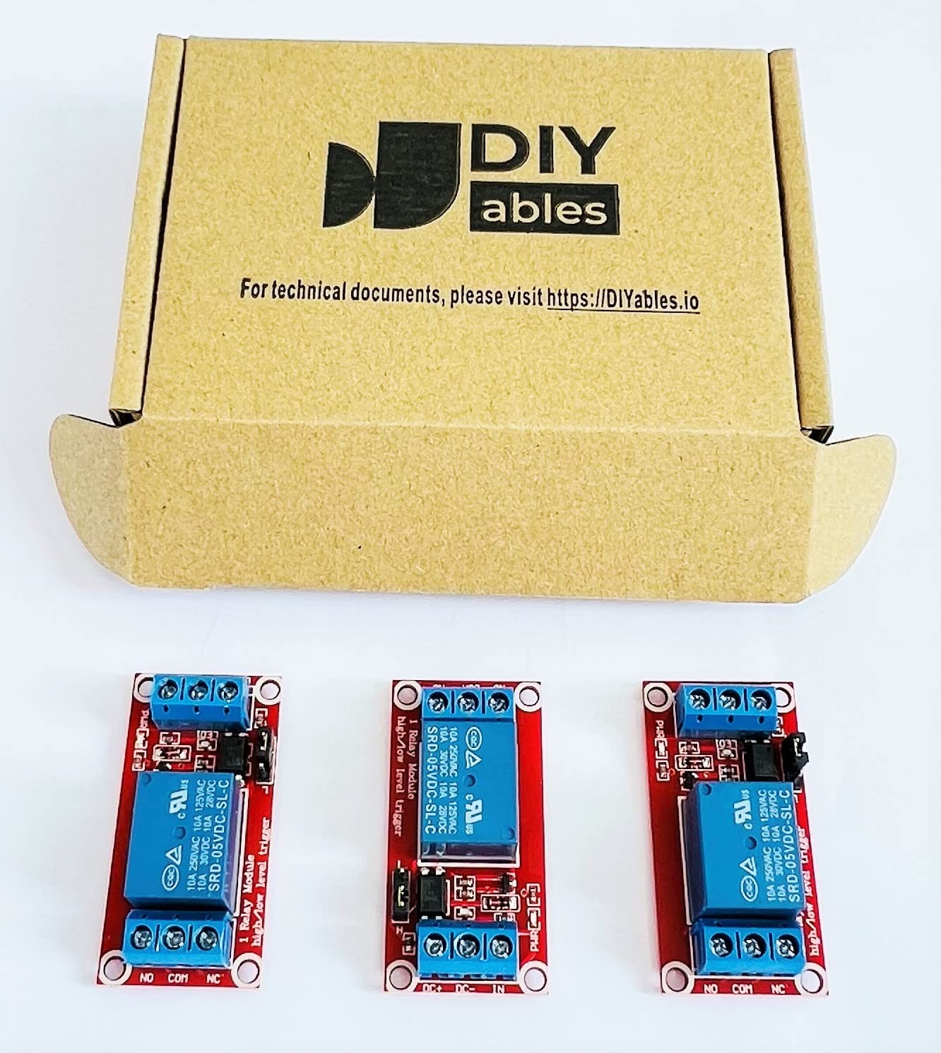 DIYables 3pcs Relay Module for Arduino, ESP32, ESP8266, Raspberry 3.3v – 5v