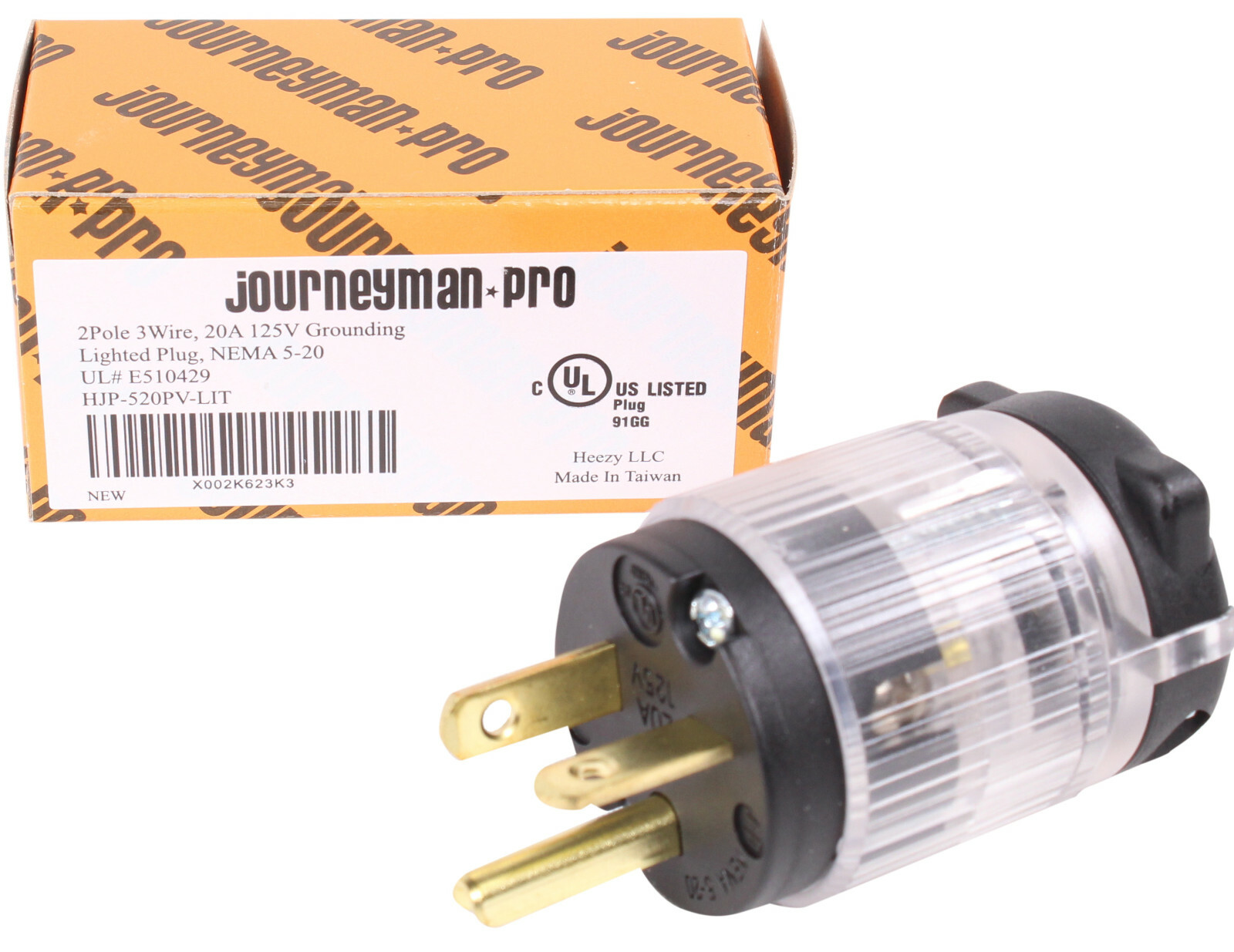 Lighted Male 520-PV-LIT Power Cord Repair 20 Amp 5-20P Straight Blade Plug 125V