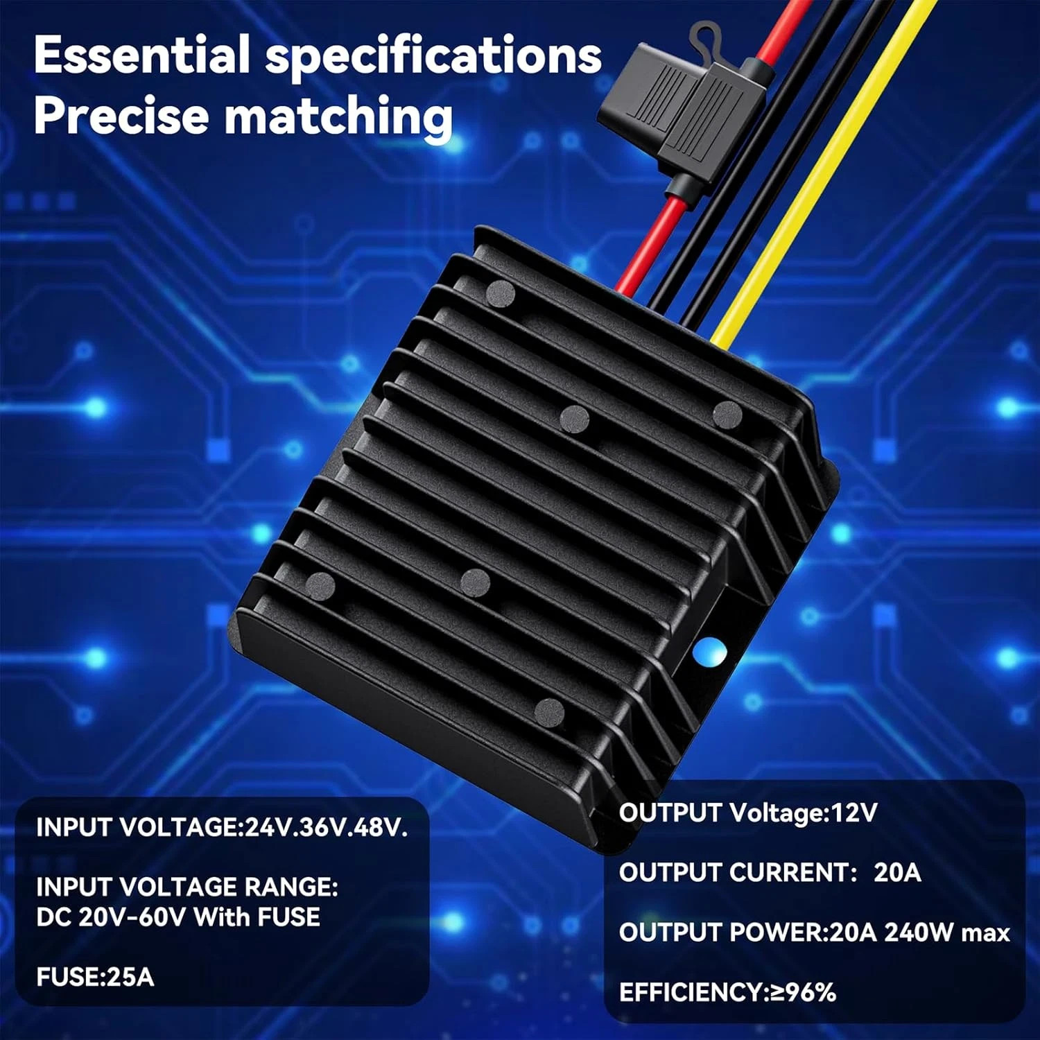 36V 48V to 12V 20A Step Down Converter-Golf Cart Voltage Reducer with Fuse|36V 4