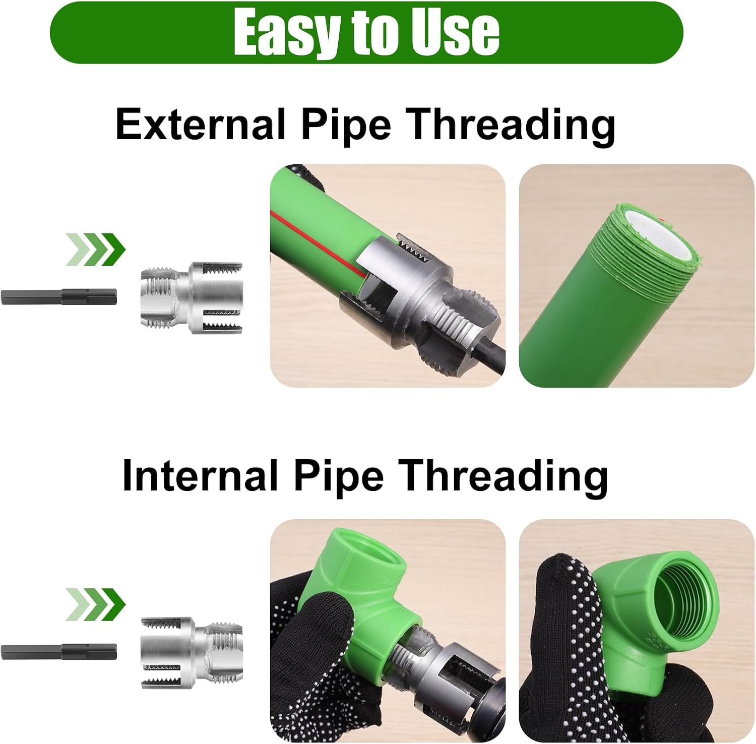 3Pcs PVC Pipe Threader Kit 1/2″ 3/4″ 1″ NPT Dual-Function Internal & External