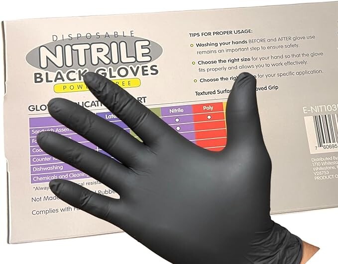 SUNSET DISPOSABLE NITRILE BLACK GLOVES 2 BOXES OF 100 EXAM GRADE POWDER FREE “L”
