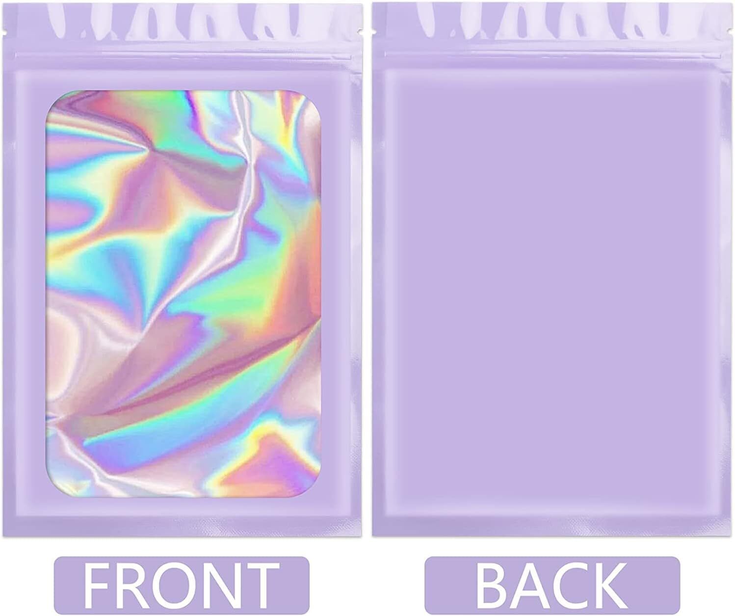 100/200 Smell Proof Mylar Bags Holographic Resealable Foil Pouch Zip Bags Purple