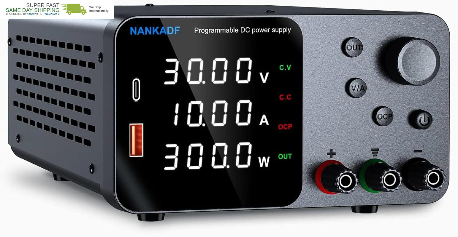 DC Power Supply, 30V 10A Bench Power Supply with Encoder Adjustment, 5V/3.6A Usb