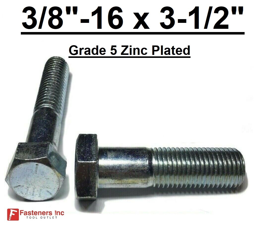 3/8-16 x 3-1/2″ (PT) Hex Bolt Zinc Plated Grade 5 Cap Screw Coarse Thread