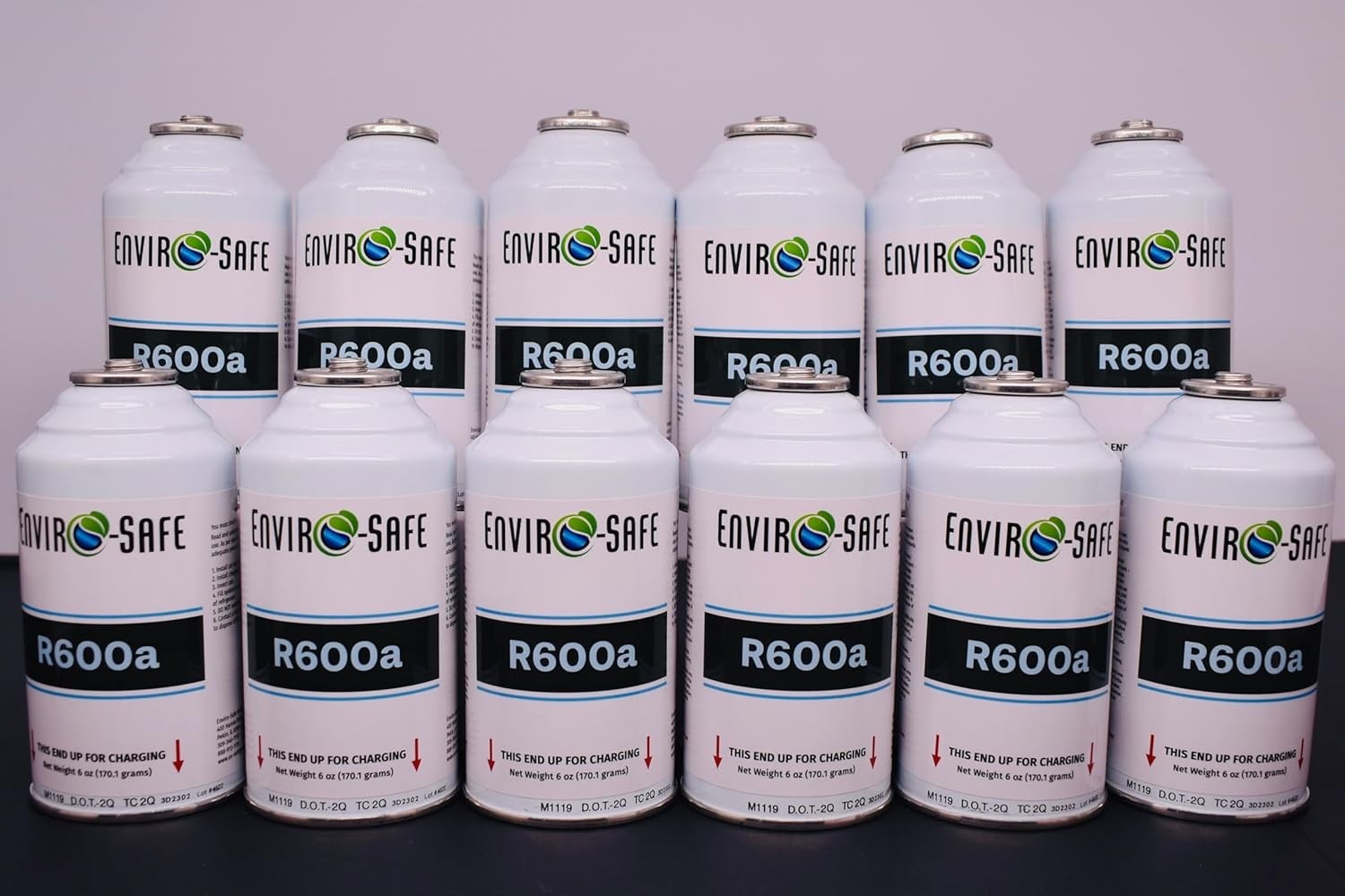 ENVIRO-SAFE 12 Cans- R600a Refrigerant – 6oz Inverted Piercing Style Top