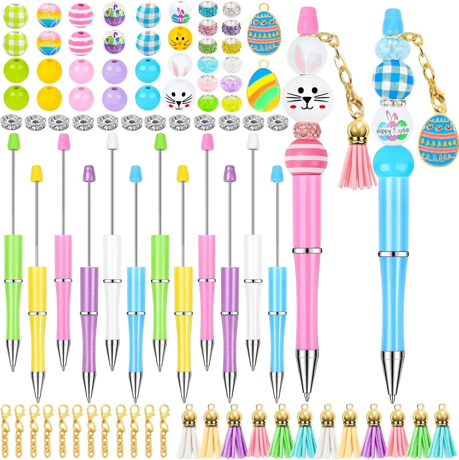12 Sets Easter Beadable Pens Rabbit and Egg Easter Ballpoint Bead Pens with A…