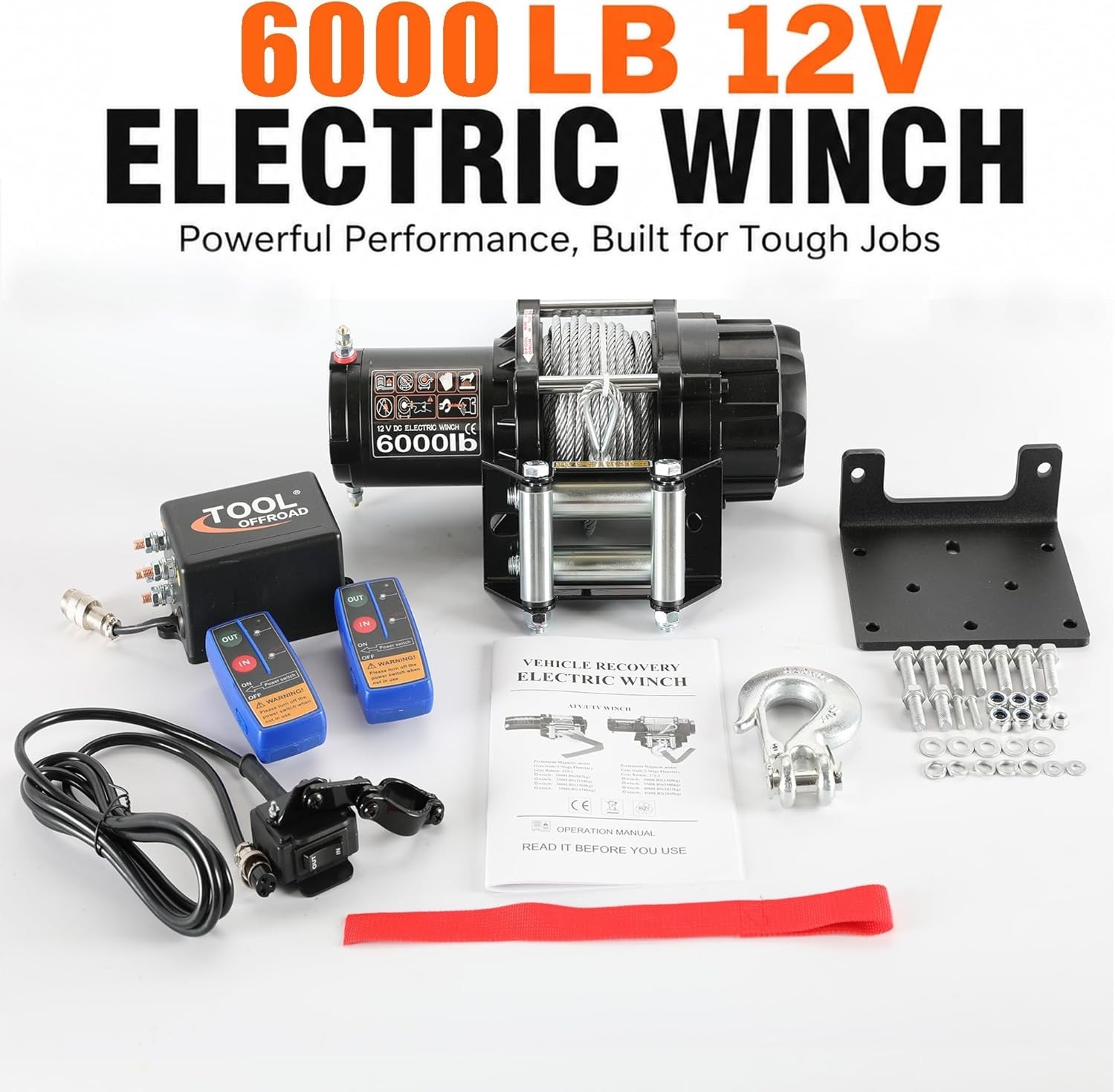 6000 lbs Waterproof Electric Winch, 12V DC Steel Rope Trailer Winch