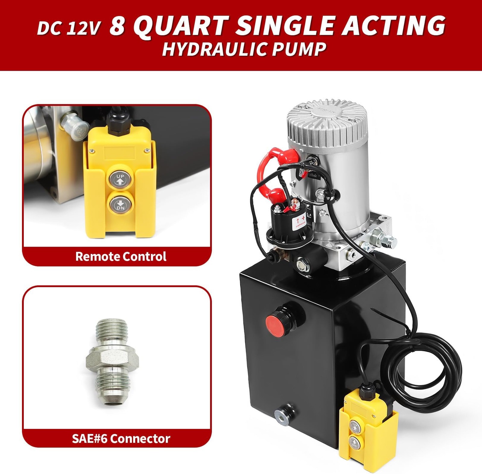 Nakkaa 12V DC Hydraulic Power Device 8 Quart Single Acting Hydraulic Dump Tra…