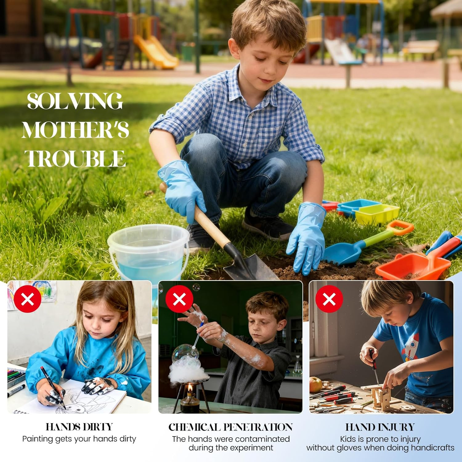 Kids Disposable Gloves for 3-8 Years, 5Mil Blue Nitrile Gloves with Latex-Fre…