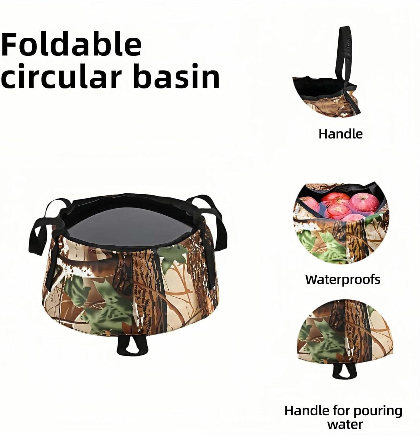 Durable Waterproof Collapsible Sink – Portable Camping Water Basin in Camouflage