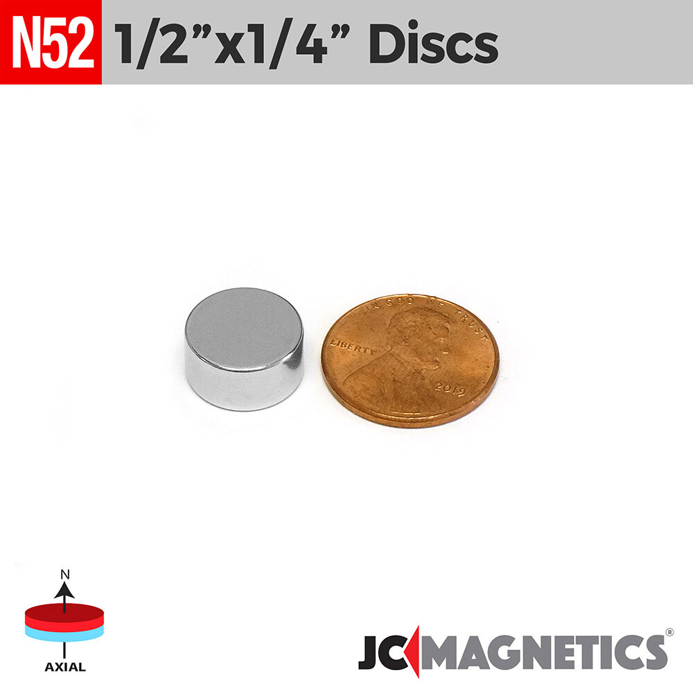 1/2in x 1/4in N52 Super Strong Rare Earth Neodymium Magnet Round Disc