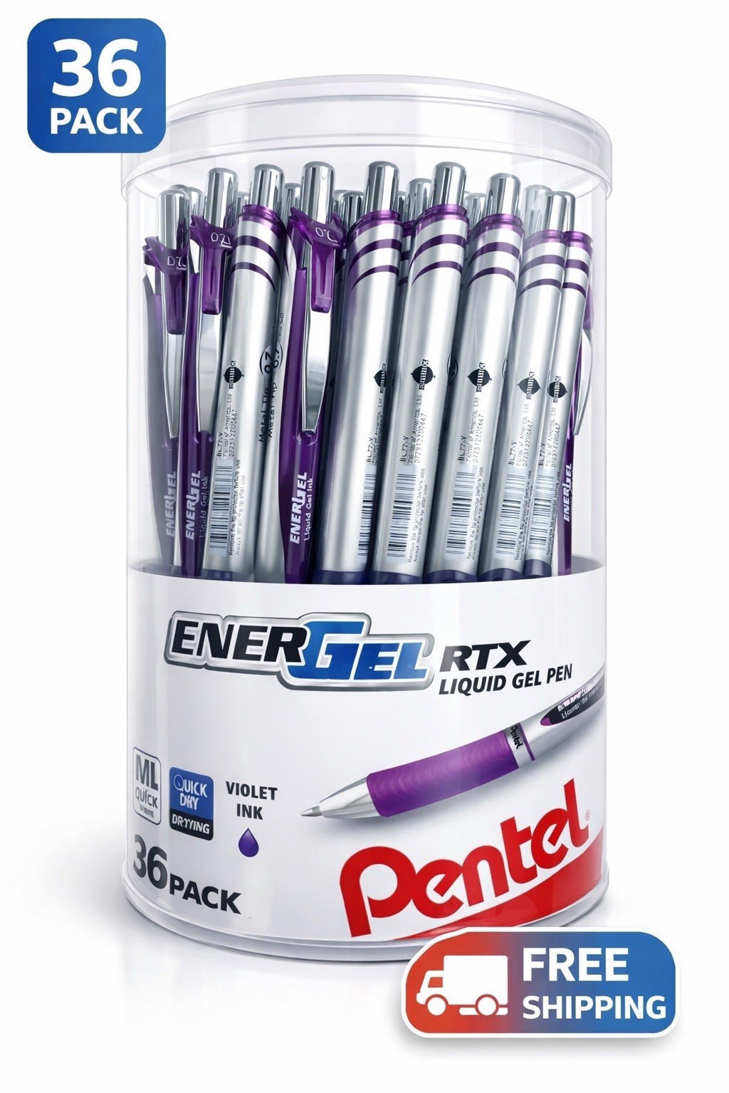 Pentel EnerGel RTX Retractable Gel Pens Violet Ink 0.7mm Medium 36 Pack Tub