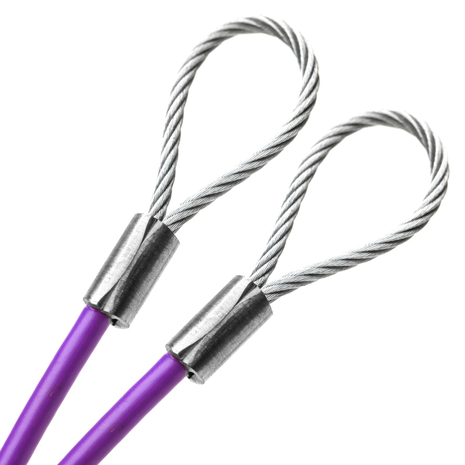1ft – 75ft Vinyl Coated Metal Cable with Double Loop End (Purple, Brown, Orange)