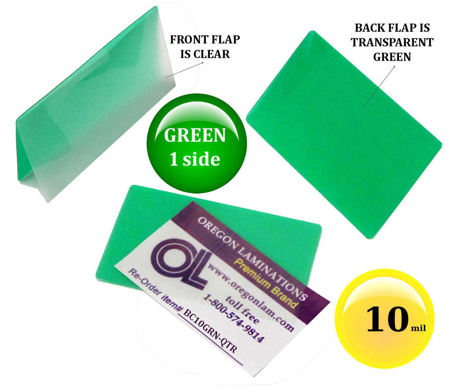 500/pack 10 Mil Green 1 side Business Card Hot Laminating Pouches 2-1/4 x 3-3/4