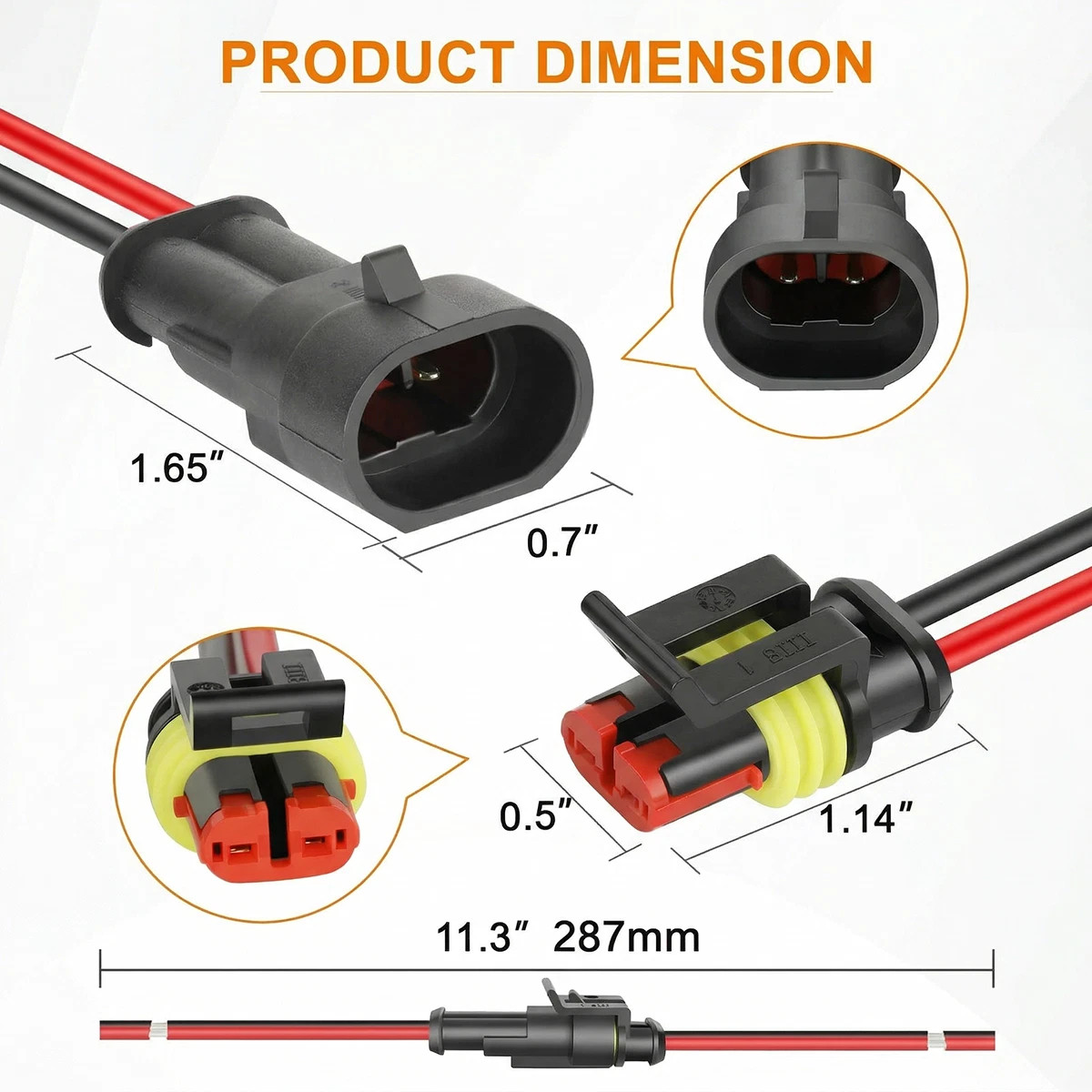 2Pin Way Car Waterproof Male Female Electrical Connector Plug Wire Kit Set Lot