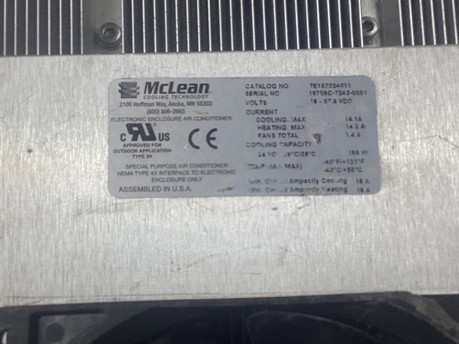 McLean Electronic Enclosure Air Conditioner 24 Vdc or 120 Vac powered