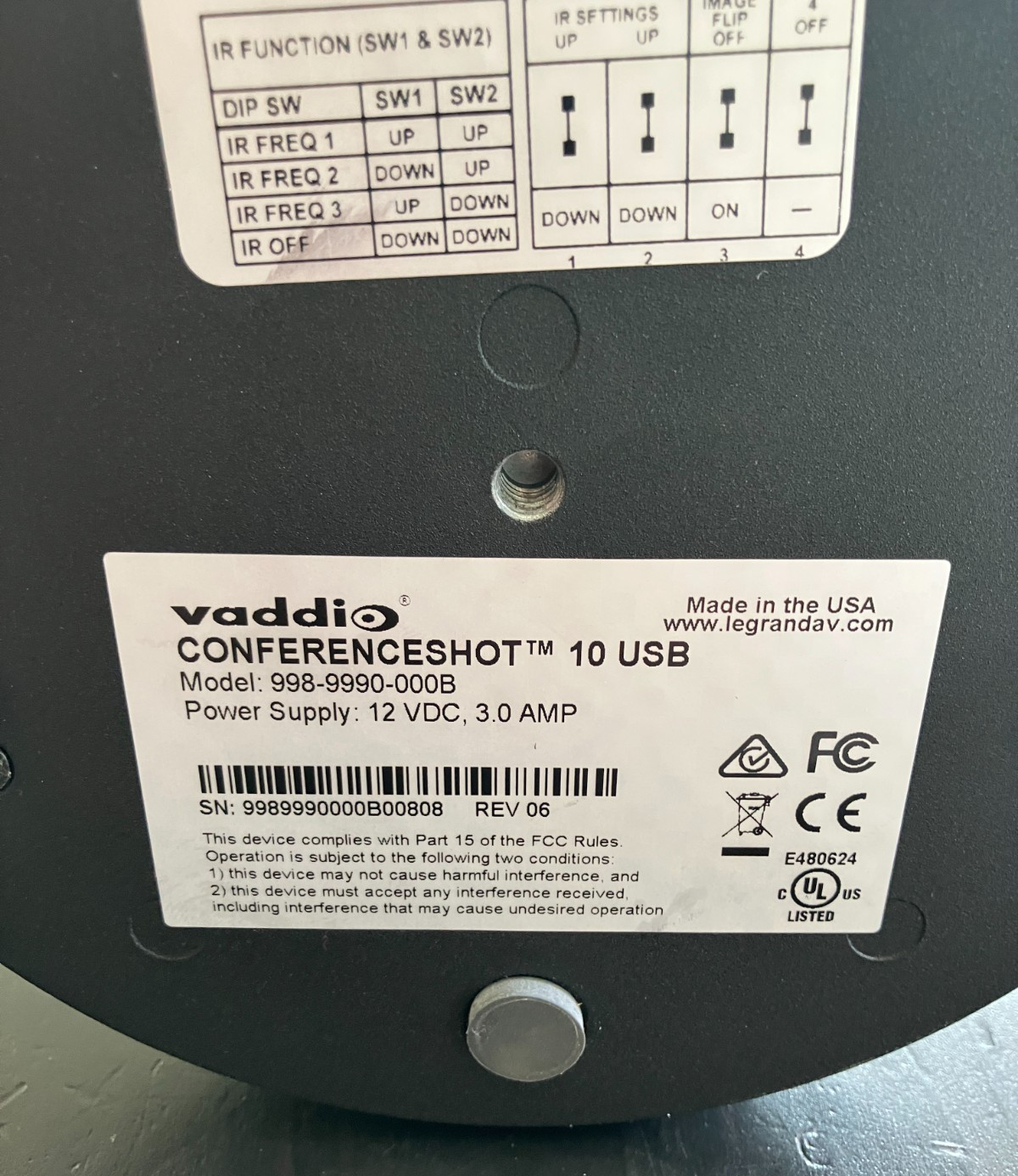 Vaddio ConferenceShot 10 USB 998-9990B Video Camera – No Power Supply