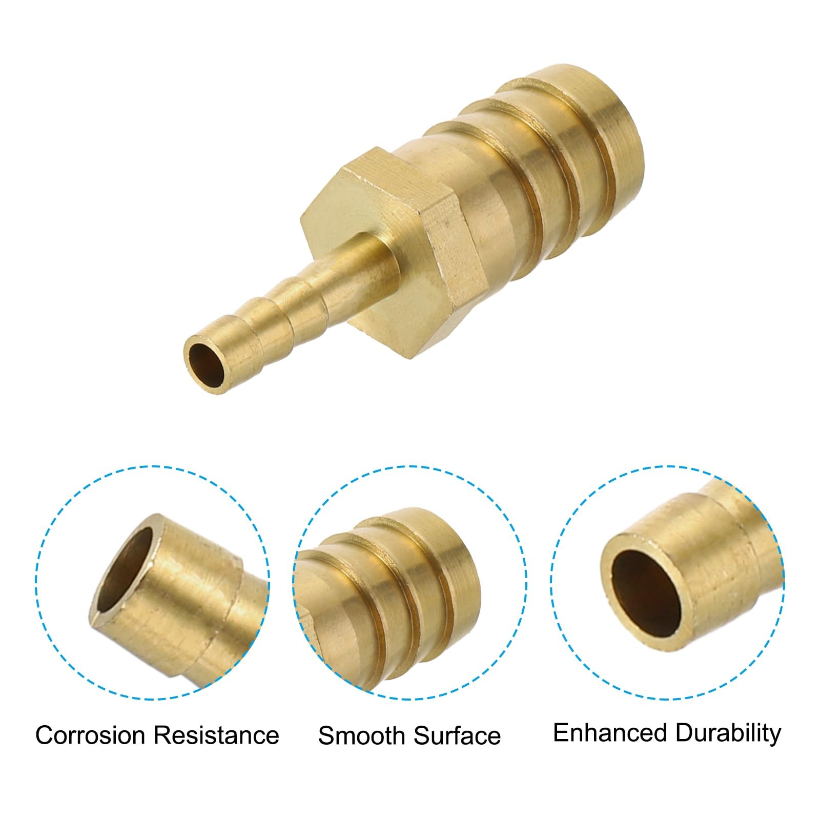 PATIKIL 1/4″ to 5/8″ Brass Hose Barb Reducer, 2Pcs Barbed 1/4″x5/8″,