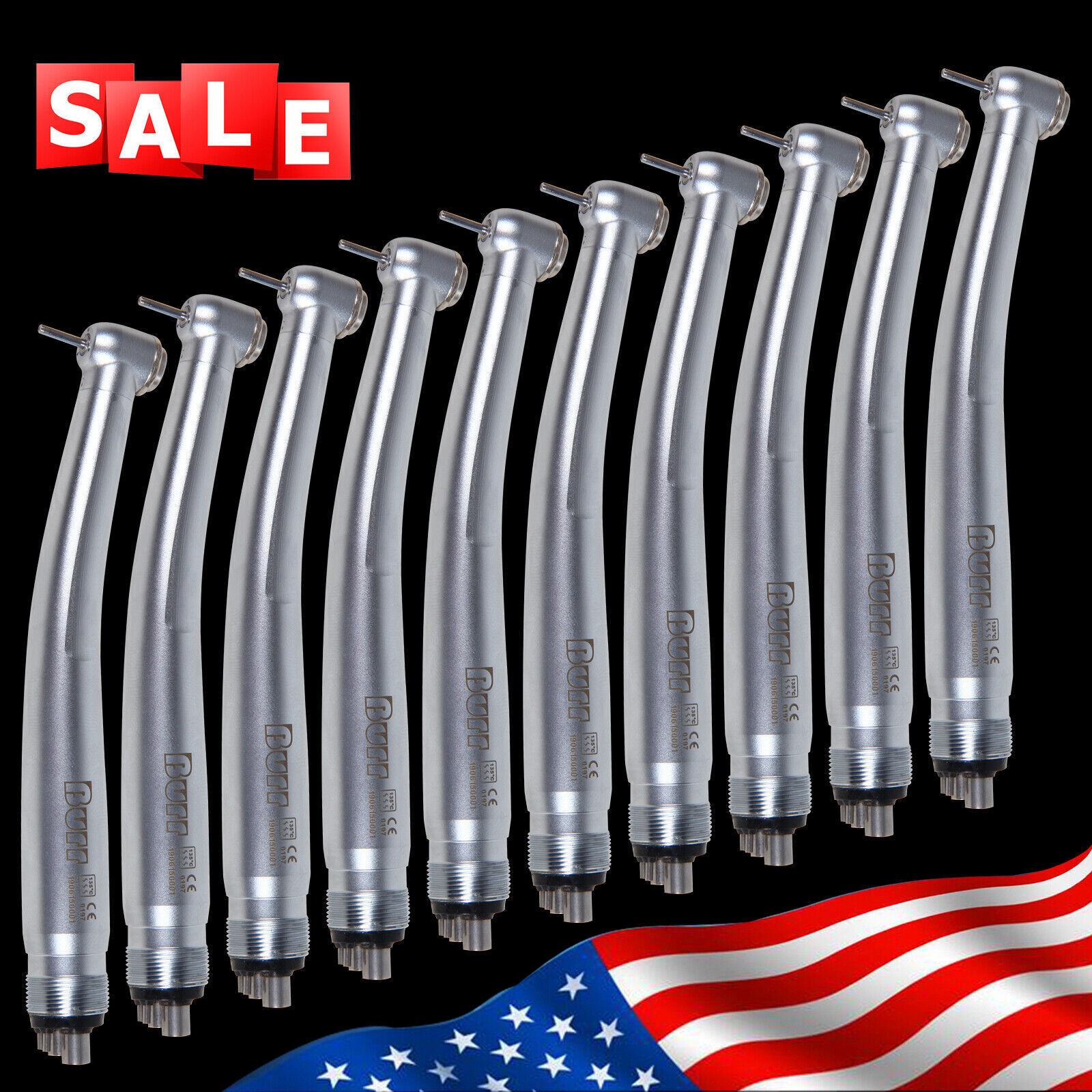 USA Sale! 10pcs NSK Style Dental High Speed Handpiece Push 4Hole Burr U3BM