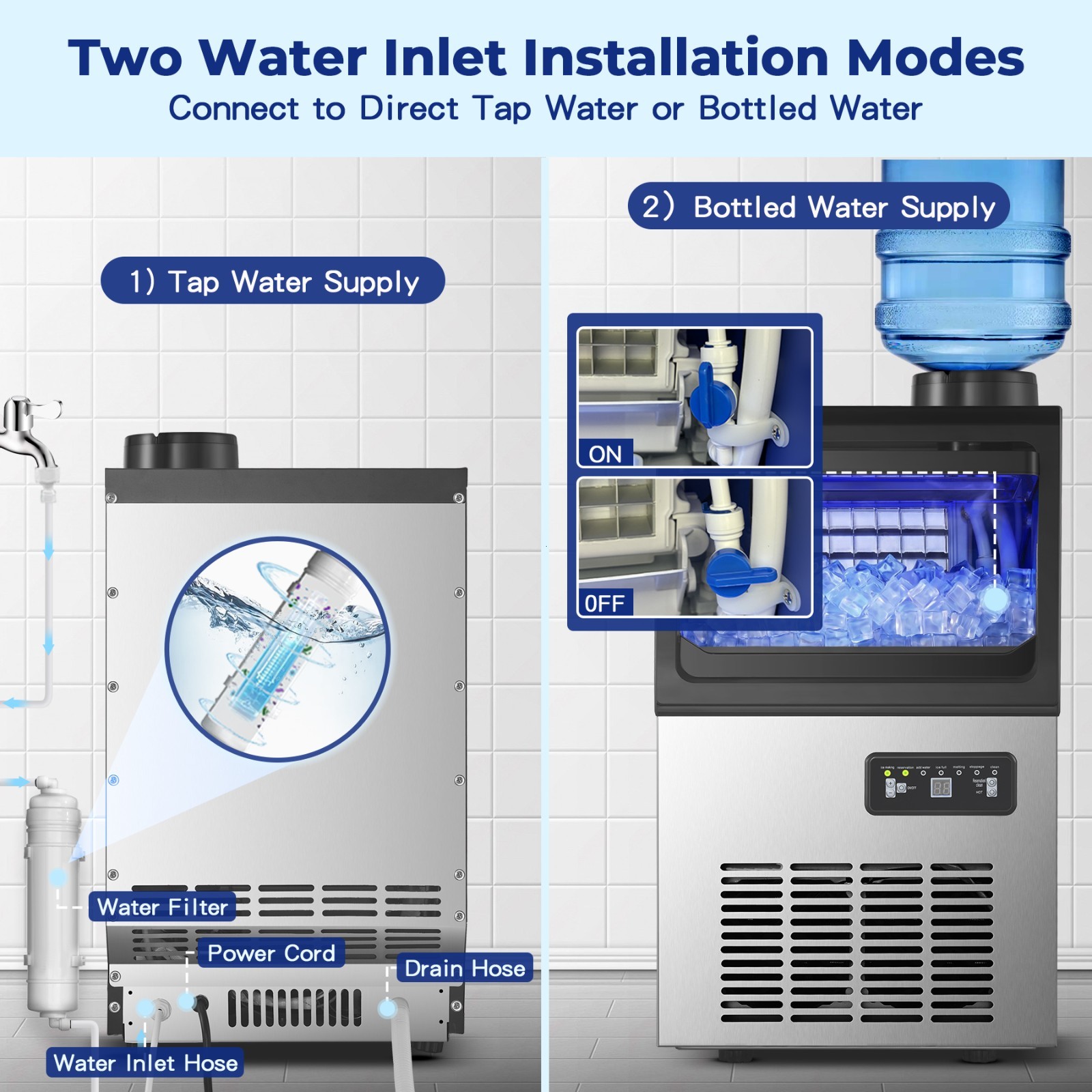 Zomagas Ice Machine Commercial 90lbs/24H Capacity Freestanding Under Counter