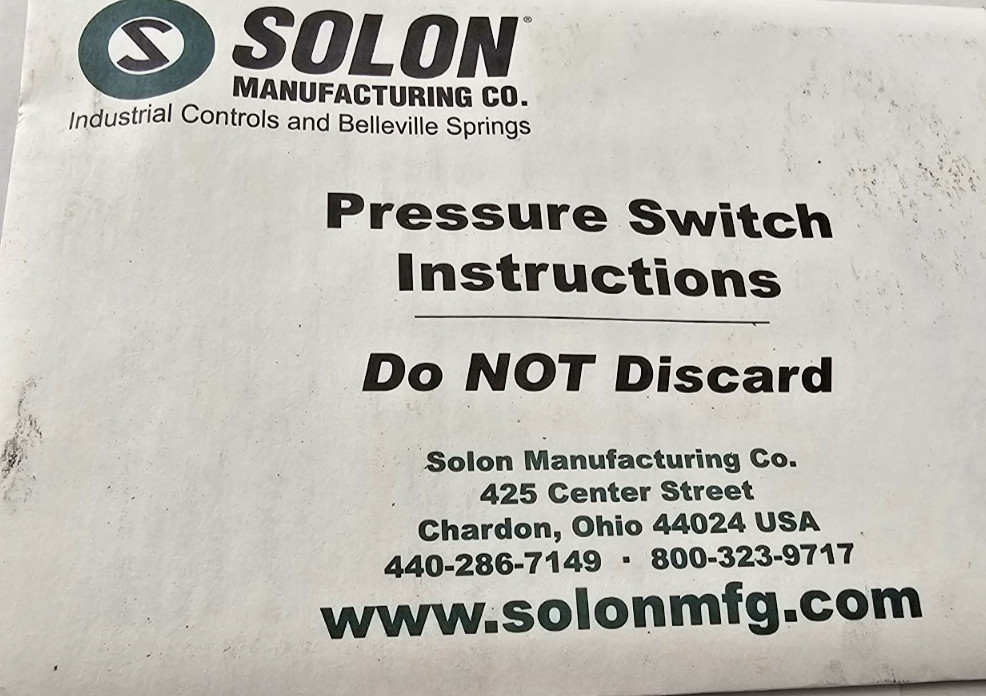 Solon 5PSW1BV2 Pressure Switch 0–300 PSI 15A 125/250/480VAC NEMA 4/12