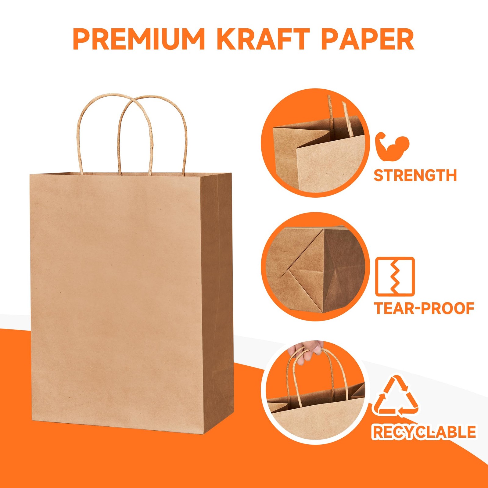 METAPRINT Brown Paper Gift Bags with Handles in 1 count (Pack of 100),