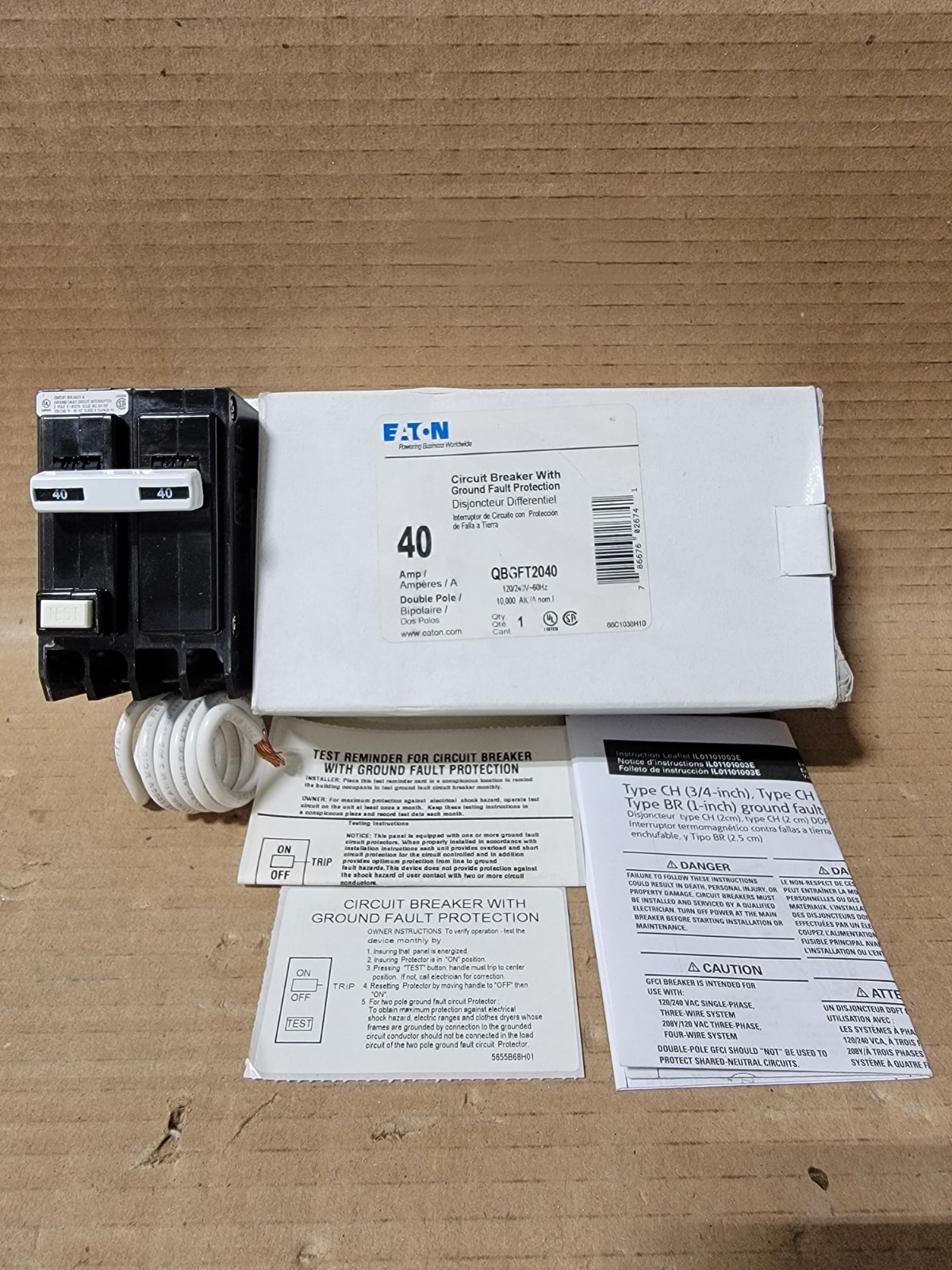NEW OPEN BOX EATON QBGFT QBGFT2040 2 POLE 40 Amp 120/240V GFI CIRCUIT BREAKER