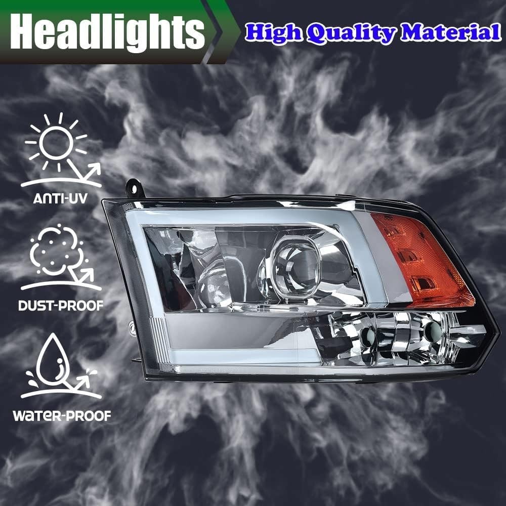 LED DRL Headlamps Dodge Ram 1500-3500 2009-2012 Smoky Lens Chrome Housing Amber