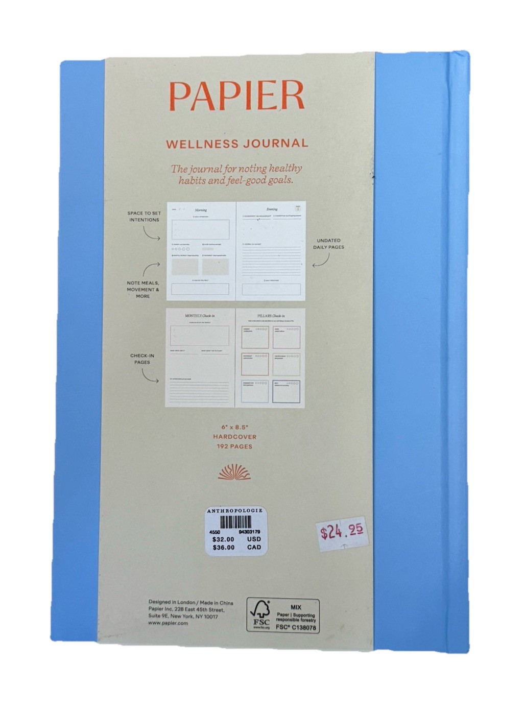 Papier Wellness Journal From Anthropologie. 192 Pages Hardcover. New