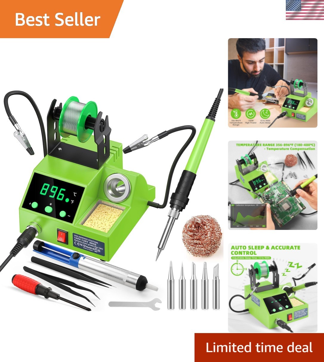 Soldering Station, 100W Digital Display Soldering Iron Station Kit with 2 Hel…