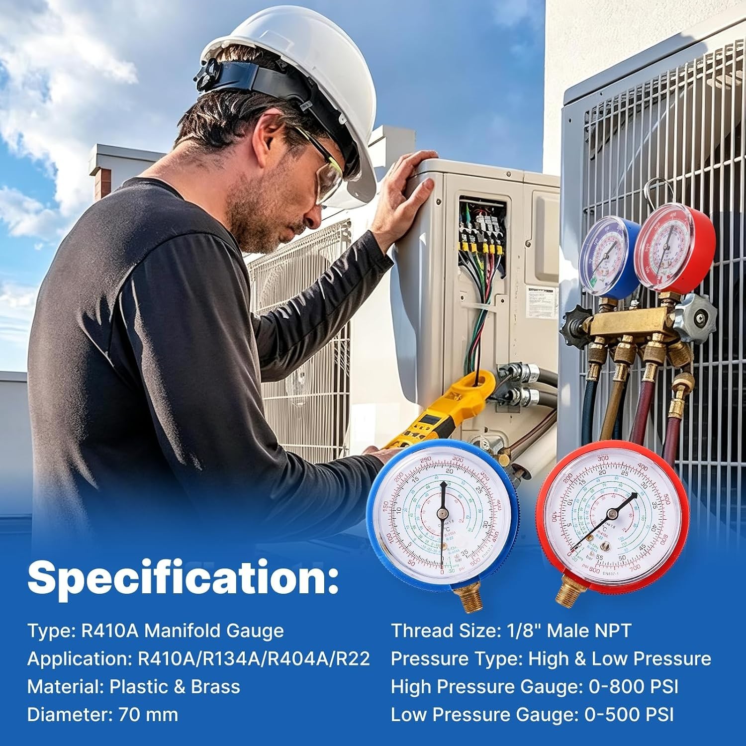 HVAC A/C Air Refrigeration High & low pressure gauge Set