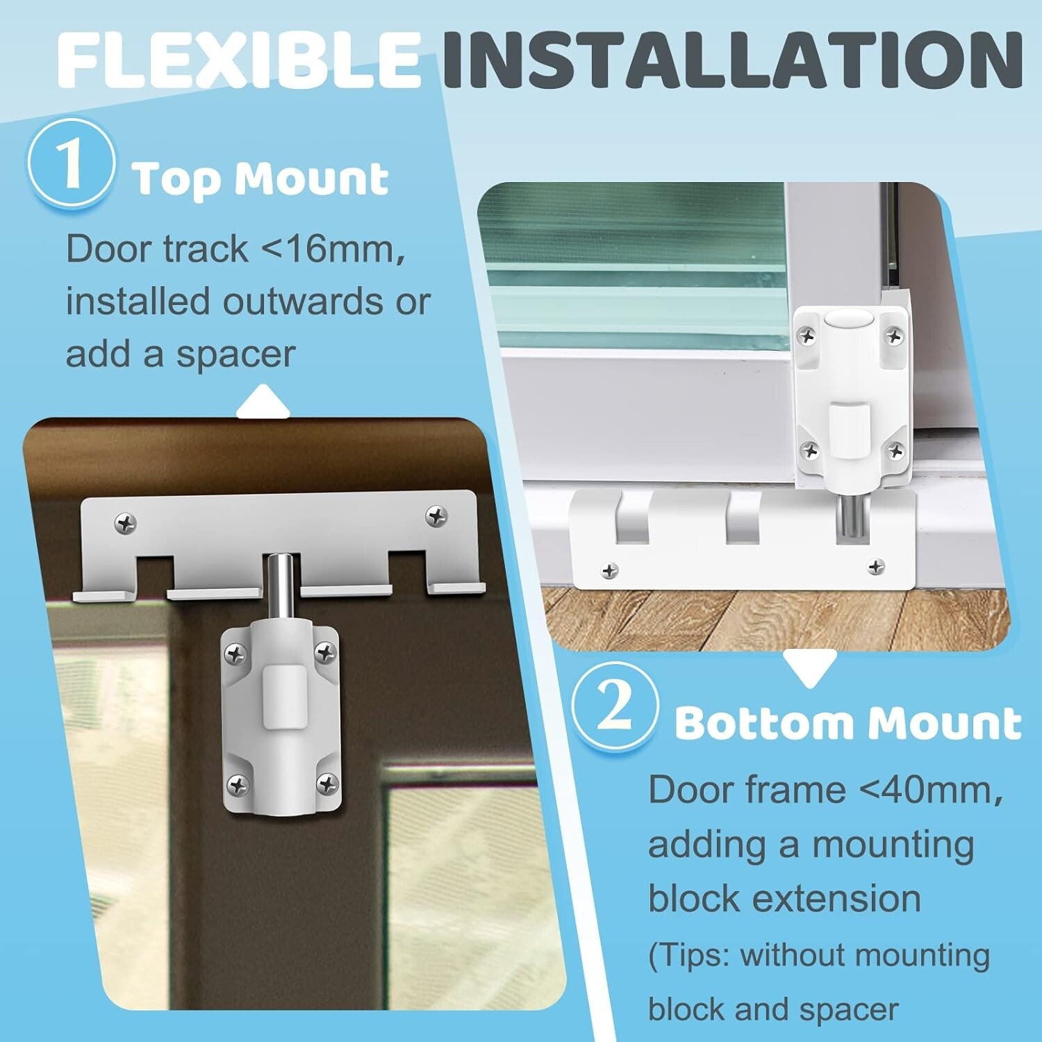 3 Position Patio Sliding Door Security Kick Foot Lock Top or Bottom-Childproof