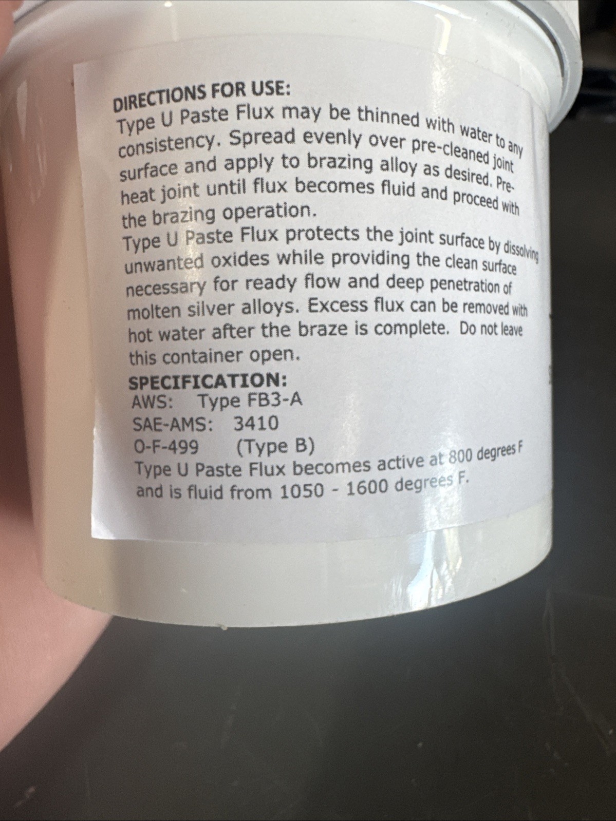 Gadfly’s Type U Silver Brazing Paste Flux 1 LB jar Type FB3-A 3410 Type B