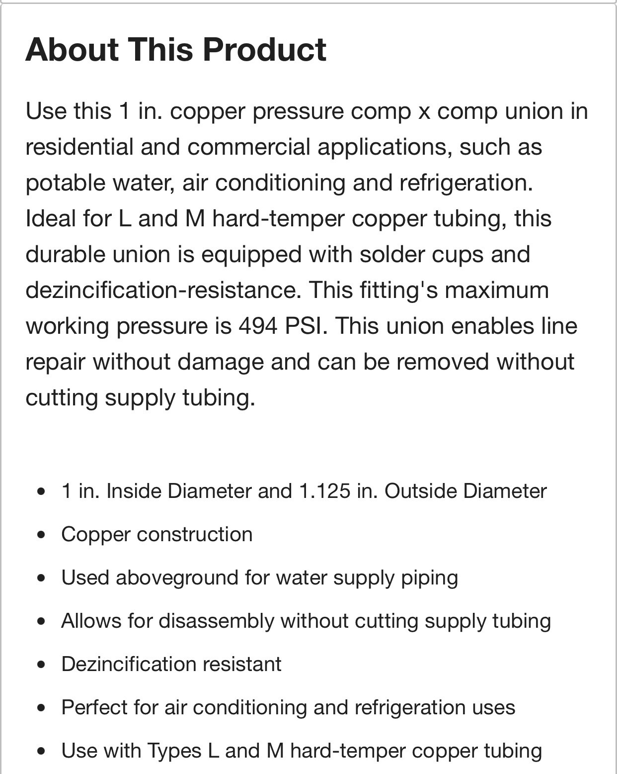 EVERBILT C633W Union Cup x Cup 1” Copper Pressure Fitting, Model: # C633WHD1