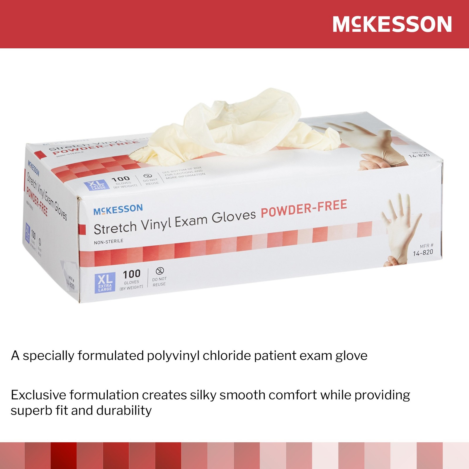 McKesson Stretch Vinyl Exam Glove Standard Cuff Length X-LARGE 100 per Box
