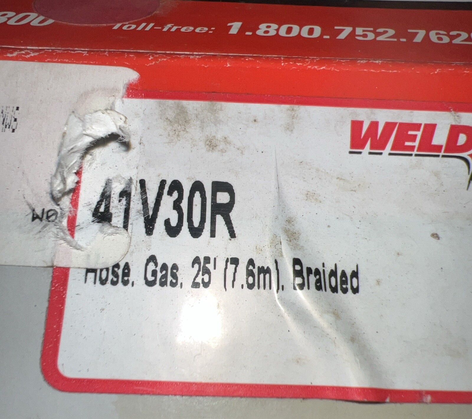 WeldCRAFT 41V30R Gas Hose 25 ft. (7.6M) Braided Rubber TIG ARGON