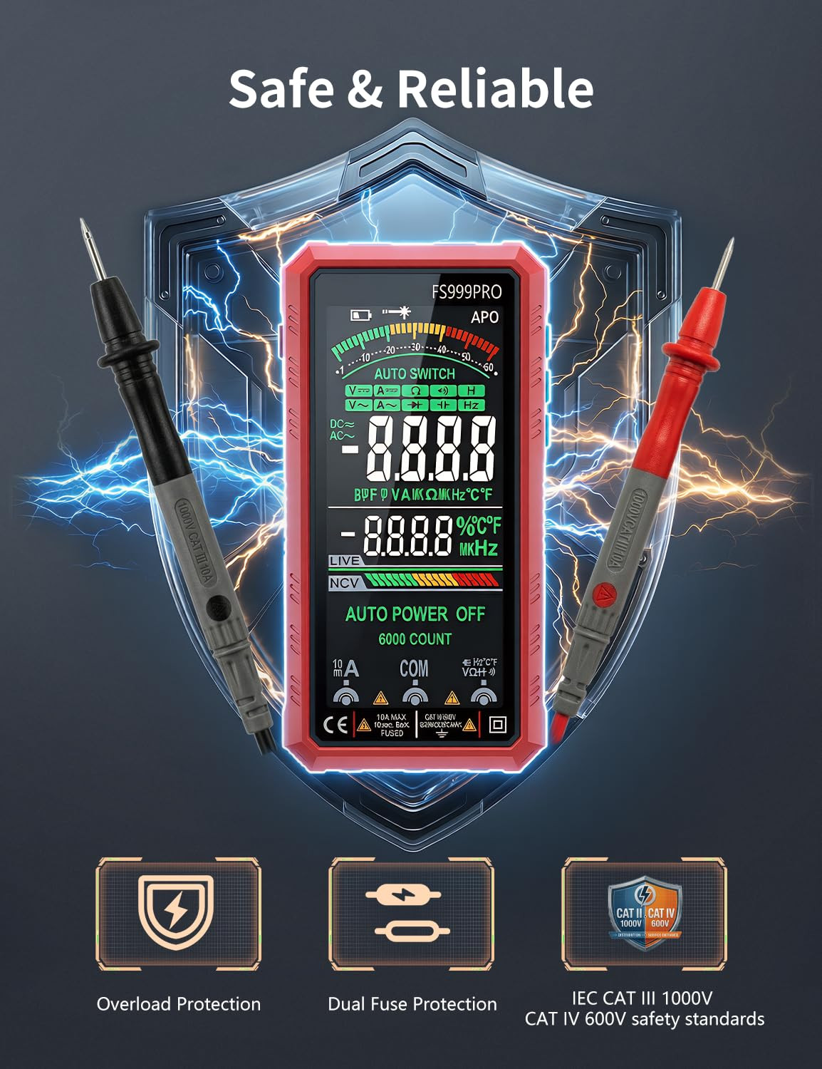 Digital Multimeter, Auto-Ranging Smart Electrical Tester, 6000 Counts TRMS, USB-