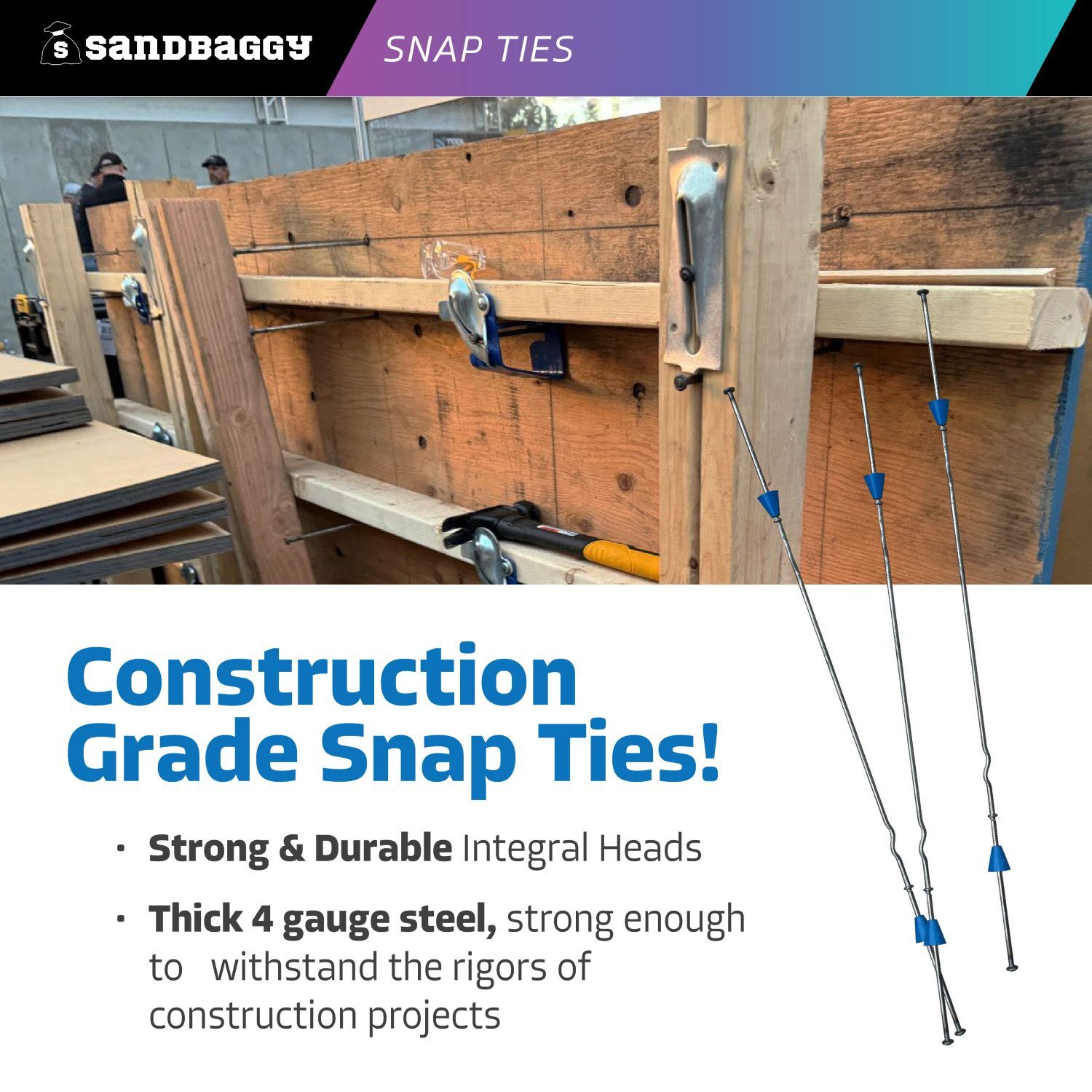 Sandbaggy 18″ x 4 ¾» Standard Snap Ties For Concrete Forms (Short End)