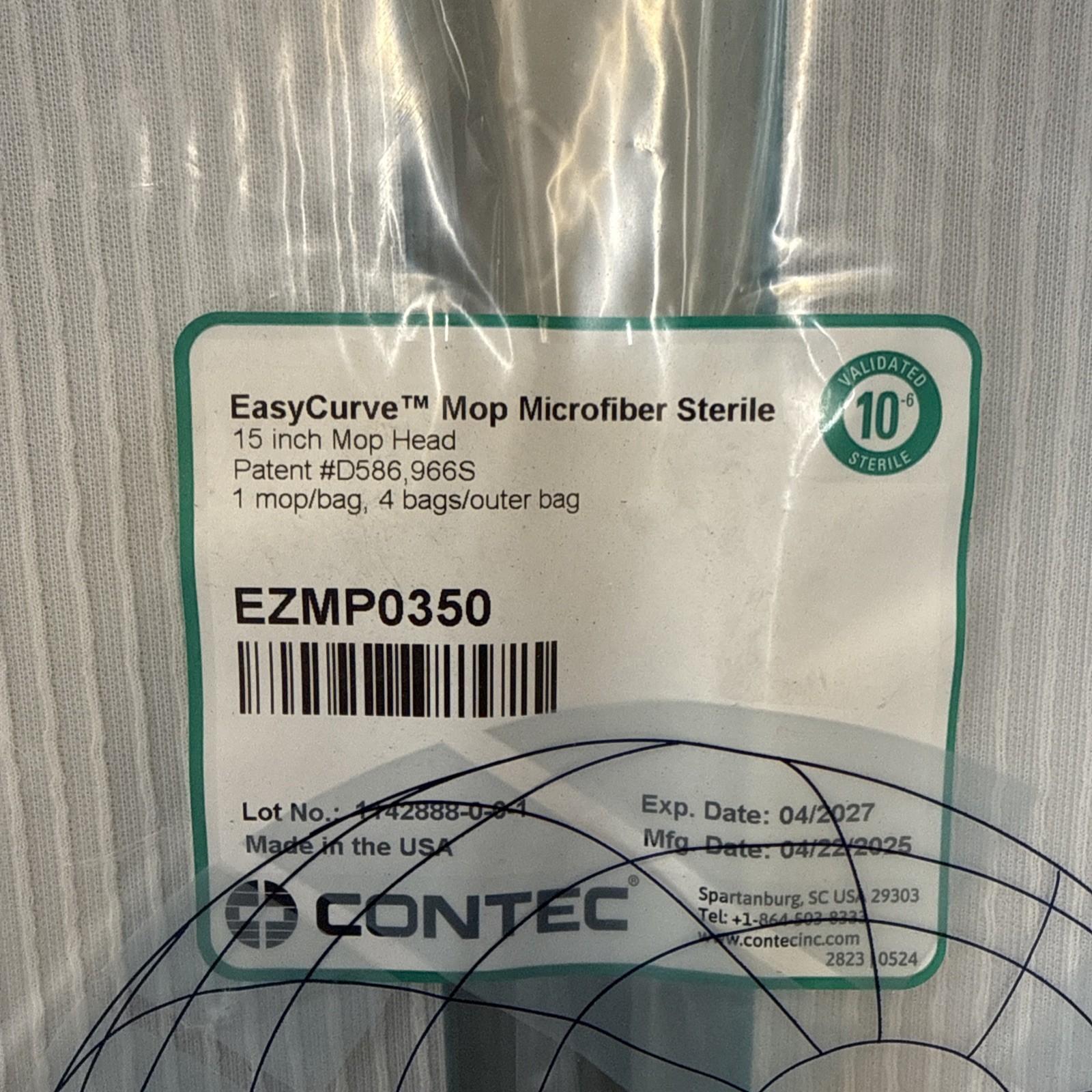 PACK OF 4 CONTEC EZMP0350 15″ EASYCURVE STERILE MOP HEAD Exp 04/2027